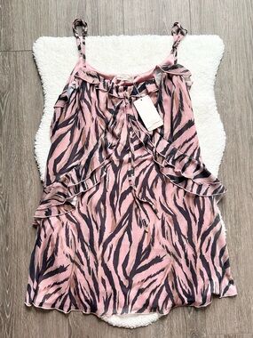 Aralina Pink Zebra Print Ruffle Mini Dress NWT